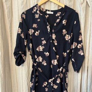 Poema Navy Floral Long Sleeve Dress